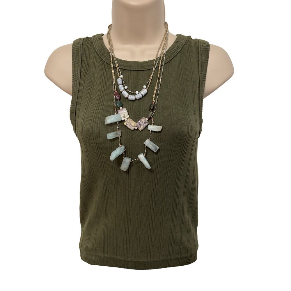 Nakamol Women's‎ Gold Silver Chain Layered Crystal Necklace BOHO Statement Y2K